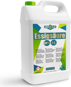 5L Essigsäure 80%  | Essigessenz 80 prozent Lebensmittelqualität 5 kg | Hochreiner Essig für Vielseitige Anwendungen | Perfekt für Hausgebrauch, Industrie, Gartenbau und Reinigung`