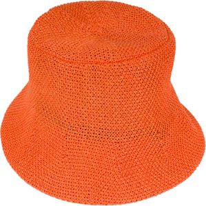 styleBREAKER Damen Fischerhut aus luftig gewebtem Papierstroh, Faltbarer Knautschhut, Sonnenhut, Bucket Hat 04025032, Farbe:Orange