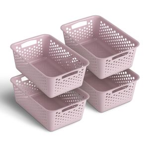 4 Stück Aufbewahrungskorb 5L mit Griffen - BPA-Frei - Organizer ( 30 x 20 x 11 cm / Rosa ) - Körbchen für Bad Küche Schlafzimmer, Haushaltskorb