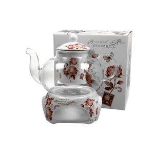 DUO FLORAL Teekanne 1000 ml SECESSION mit Stövchen, Glas - New Bone China Porzellan