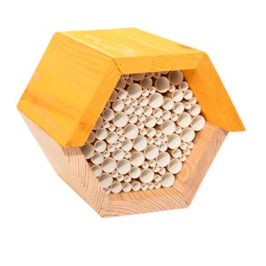 Esschert Design Bienenhaus sechseckig aus Kiefernholz, 14,8 x 14,6 x 12,8 cm, Waben Kasten, Waben aus Papierrollen, Zinkdach, witterungsbeständig