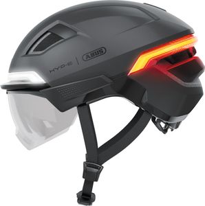 ABUS Fahrradhelm HYP-E ACE - mit Frontlicht, Rücklicht und Blinklicht - mit Visier und Ohrenschützern - geeignet auch für E-Bike und S-Pedelec - für Damen und Herren - Grau, Größe S (51-55 cm)