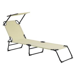 [casa.pro] Sonnenliege klappbar 190cm creme mit Dach Relaxliege Stahl