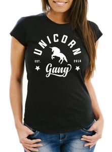 Einhorn Damen T-Shirt Unicorn Gang Slim Fit Moonworks® schwarz S
