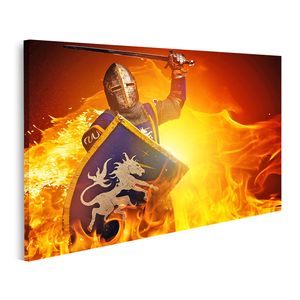 Bild Bilder auf Leinwand Ritter Schwert Flamme Wandbild Poster Leinwandbild GCUM