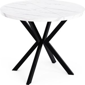 Runder Ausziehbarer Esstisch - Loft Style Tisch mit Metallbeinen - 100 bis 180 cm - Industrieller Quadratischer Tisch für Wohnzimmer - Spacesaver - Weißer Marmor - 100 cm