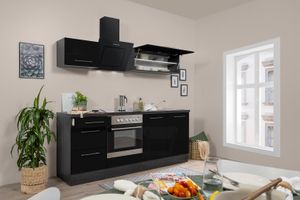 respekta Küchenzeile Küche Küchenblock Einbauküche Hochglanz 210cm Eiche schwarz