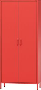 Jan Nowak Garderobenschrank aus Metall Kleiderschrank 2 Türig Flavio Ablagen Kleiderstange leiser Magnetverschluss geräumig, 80 x 185 x 45 cm, Rot