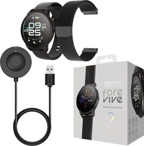 Smartwatch Forever ForeVive 2 SB-330 Damen Herren zwei Armbänder elegant sportli Schwarz