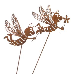 2er Set Blumenstecker Biene | Rost | Gartenstecker Gartendeko Pick | 36x9 cm | Gartenfigur