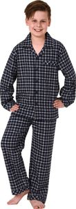 Jungen Flanell Pyjama langarm Schlafanzug in Karo Optik mit Knopfleiste - 222 501 15 851 ; grau , 140
