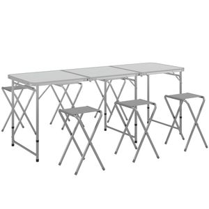 Outsunny Campingtisch Set, Klappbar Campingtisch mit 6 Stühlen, wetterfest Camping Sitzgarnitur, für Picknick, Garten, Aluminium, Grau