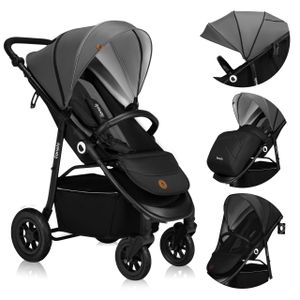 LIONELO Natt Kinderwagen Buggy bis zu 22 kg, Vollständige Stoßdämpfung Wasserdichtes XXL-Verdeck, 0-4 Jahre Grau LIONELO Natt Kinderwagen Buggy bis zu 22 kg, Vollständige Stoßdämpfung Wasserdichtes XXL-Verdeck, 0-4 Jahre Grau