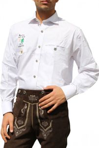 Bayerisches Trachtenhemd für Trachten lederhosen Trachtenmode Weiß, Größe:M