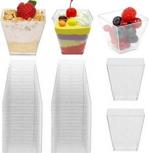 50 Stück 2 Unzen quadratische Dessertbecher Würfel Kunststoff klar Mousse Becher Geburtstagsfeier Dekor