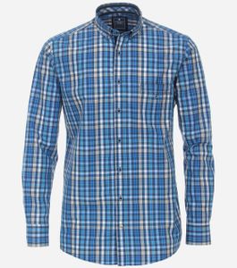REDMOND Herren Freizeithemd Comfort Fit Langarm Button-Down-Kragen 100% Baumwolle Blau kariert L