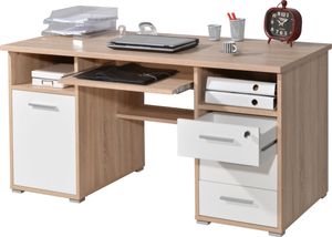 Computertisch "0484" ; Farbe: Sonoma-Eichen-Nachbildung / Weiß ; Maße: B 145 cm x T 70 cm x H 75