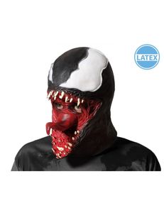 Gruseliges Superschurken-Spinnenmonster Latexmaske für Erwachsene schwarz-weiß-rot