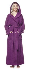 Bademantel Pandora für Damen mit Kapuze, extra lang, 100% Baumwolle, Farbe:Pflaume, Größe:XXL