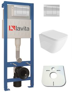 Domino Lavita Vorwandelement inkl. Drückerplatte + Wand WC LINO ohne Spülrand + WC-Sitz mit Soft-Close-Absenkautomatik (Drückerplatte QS)