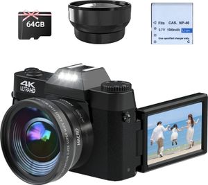 Digitalkamera 4K, 48MP Fotokamera mit 180° Flip 3.0" Bildschirm, 16X Digitalzoom Kompaktkamera mit Weitwinkel Linse und Macro Linse, 64GB TF-Karte