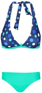 Aquarti Mädchen Bikini Set Bustier Bikinislip Zweiteiliger Badeanzug, Farbe: Tupfen Dunkelblau Blau / Türkisgrün, Größe: 146