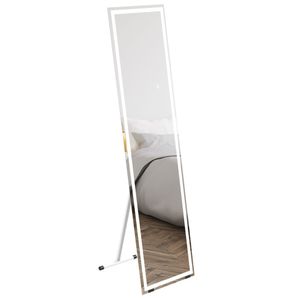 HOMCOM Ganzkörperspiegel, 40 x 150 cm Standspiegel, Wandspiegel mit LED-Leuchte, Lichtspiegel mit 3 Lichtfarbe, Touch-Schlater, für Wohnzimmer, Schlafzimmer, Weiß