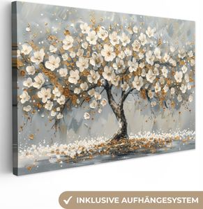 Leinwand Bilder 120x80 cm - Lebensbaum Weiß, moderne Wanddeko für Wohnzimmer