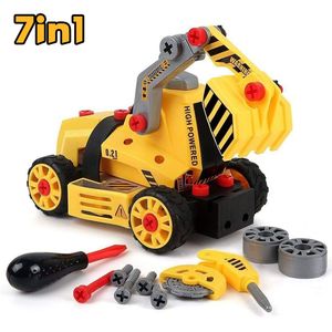 BeebeeRun Spielzeug-Bagger, Kinder Bagger, Baustellenfahrzeuge, 7 in 1 Montage Spielzeug LKW, Ideale Lernspielzeug für Kinder ab 3 Jahren