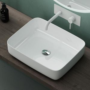 Mai & Mai Waschbecken Aufsatzwaschbecken BTH: 50x40x13,5 cm Waschschale Waschtisch aus Keramik in Weiß rechteckig mit Nano-Beschichtung Brüssel106