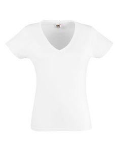 Fruit of the Loom Valueweight V-Neck T Lady-Fit Damen T-Shirt, Größe:L, Farbe:Weiß