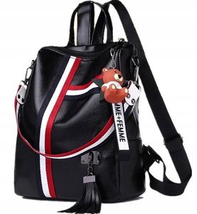 Damen-Leder-Rucksack - Stadtrucksack für jedes Outfit - Vielseitige Nutzung - Teddybär - Vintage-Look - Schwarz