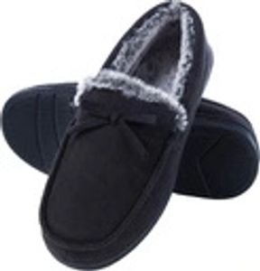 DL Slippers Herren Plüsch Pantoffeln Mokassins, Schwarz, 43