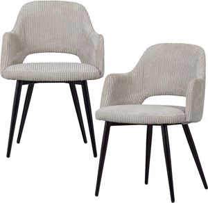 WOOOD Ferdy Esszimmerstühle 2er Set aus Rippstoff, Grau