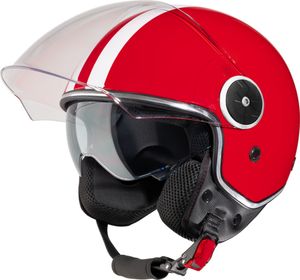 VINZ Arenas Jethelm mit Doppelvisier | Roller Helm mit Streifen & mit Sonnenblende | In Gr. XS-XXL | ECE 22.06  | Motorradhelm mit Visier | Viele Farben Erhältlich - Rot | M (57 - 58 cm)