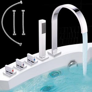 5 Loch Badewannenarmatur Wasserhahn Handbrause Wannenrand Armatur Chrom Set