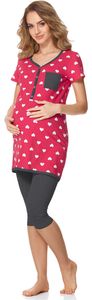 Damen Umstands Pyjama mit Stillfunktion BLV50-126, Farbe:Rosa Herzen/Graphite, Größe:L