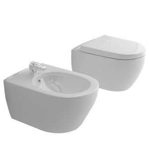 Alpenberger Hänge Wc mit Bidet | Wand WC SET | Toilette mit Bidet | Bidet SET | Spülrandlos Wc mit Absenkautomatik | Soft-Close Funktion |  europa