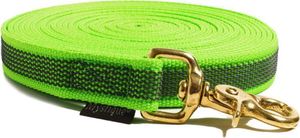 Mystique® Gummierte Schleppleine 20mm mit Handschlaufe Messing Scherenkarabiner neon grün 10m
