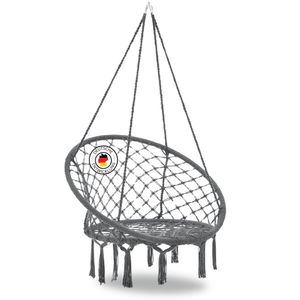 DELUKE® Hängesessel Ohne Gestell VINTO - Outdoor und Indoor | Hängestuhl mit Fransen Hängekorb Wetterfest Schaukelkorb mit Aufhängung, Grau