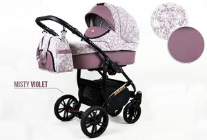 Kinderwagen Miracle Alu, 3in1- Set Wanne Buggy Babyschale Autositz mit Zubehör Violett