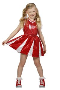 Kinder Kostüm Cheerleader Kleid rot weiß Pailletten Karneval Fasching Gr. 152