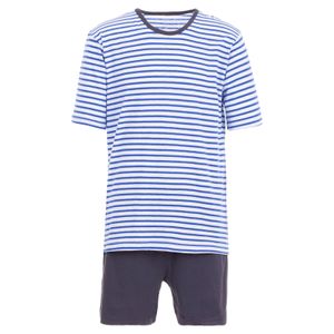 Herren Pyjama Schlafanzug kurz  Shorty T-Shirt Baumwolle , Farbe:Blau, Größe:XXL