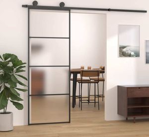 vidaXL Schiebetür ESG-Glas und Aluminium mattiert 76x205 cm Schwarz