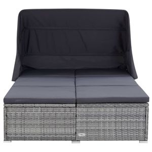 vidaXL Lehátko pre 2 osoby s vankúšom Poly Rattan Grey