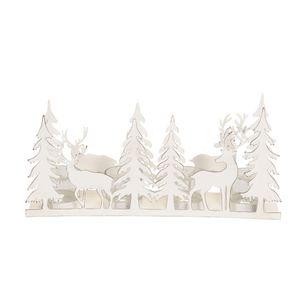 Kerzenhalter FOREST weiß aus Metall Teelichterleiste mit Hirschen Weihnachten
