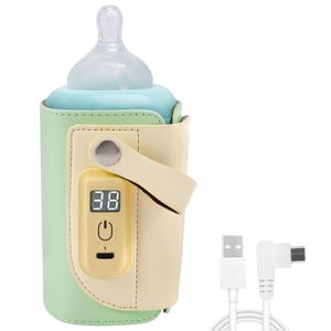 tragbarer fläschchenwärmer für reisen, babyflaschenwärmer für muttermilch und pulvermilch, 5 temperaturstufen, LED-anzeige, USB-wärmer für auto (grün)
