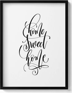 Dekoratives Schild für Wohnung „Home sweet home“– Wandbild mit Rahmen – Gerahmtes Bild  – Wanddekoration – 60x80 cm –  Schwarz Rahmen