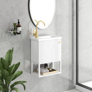 Badmöbel Waschbecken mit Unterschrank 40 cm , Einsatz-Waschbecken ,Waschtischunterschrank Hängend weiß,Kleines Gäste WC Möbel