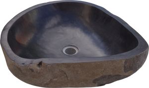 Massives Flußstein Aufsatz-Waschbecken, Waschschale, Naturstein Handwaschbecken ca. 45 cm - Modell 3, Grau, Flussstein, Waschtische & Waschbecken